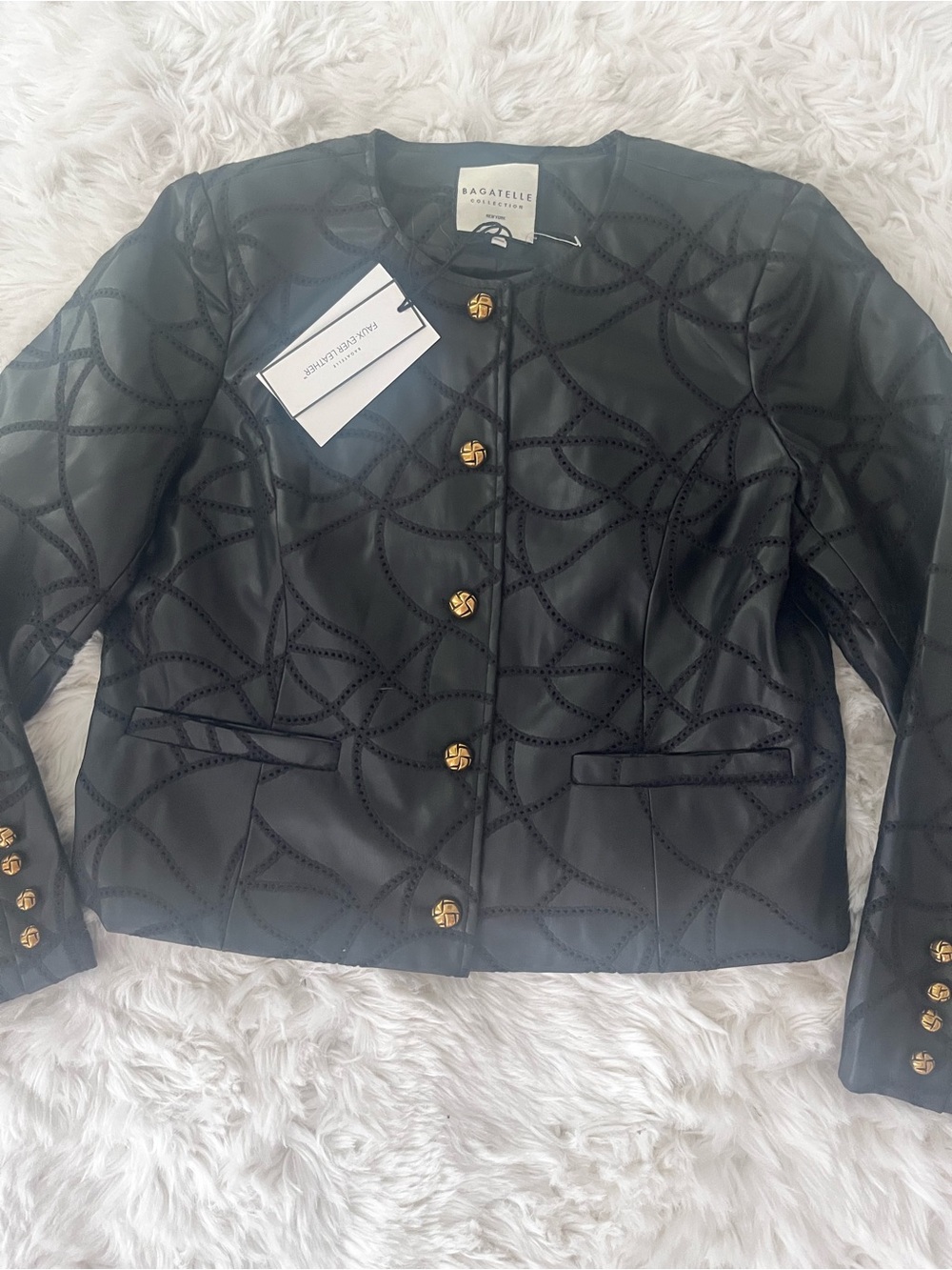 New bagatelle Black Patterned Leather Jacket with Gold Buttons size L - Picture 7 of 15